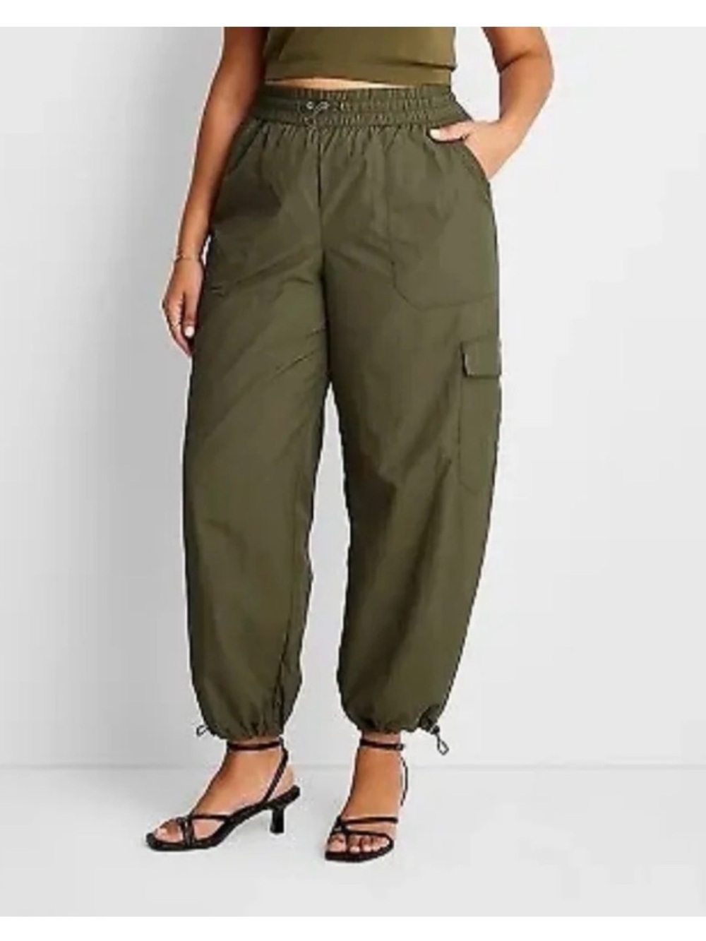a new day Parachute Hiking Olive Wide-Leg Drawstring Cargo Pants XL